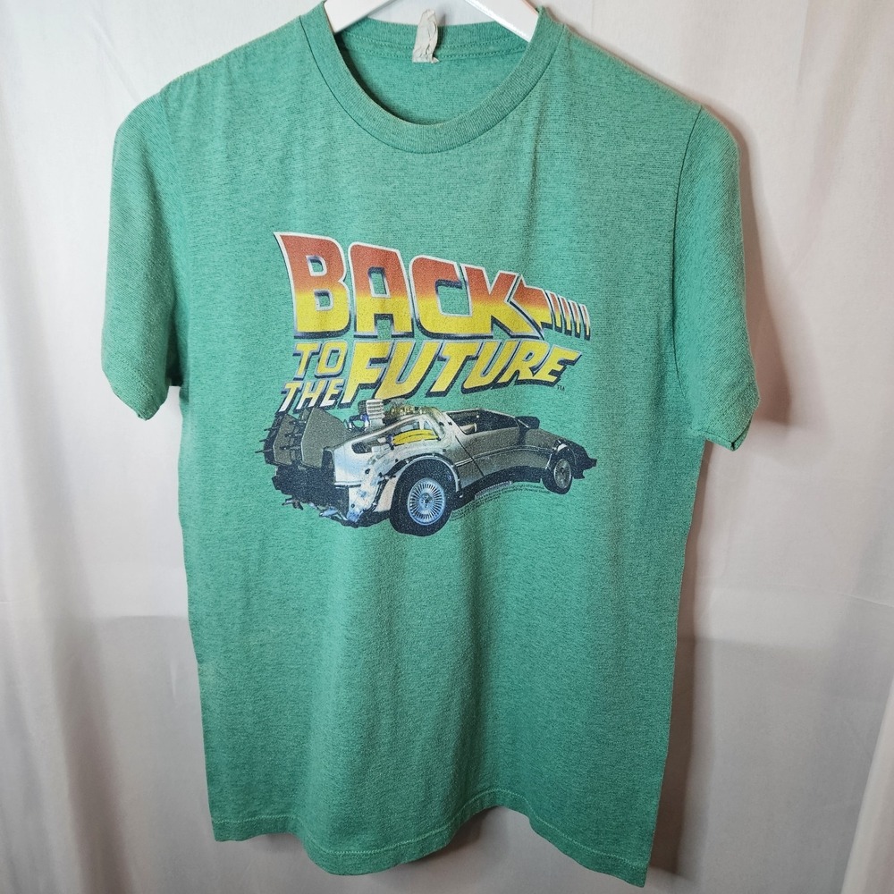 Men's Green Back to The Future DeLorean Tee American Classic Graphic Logo Sz M